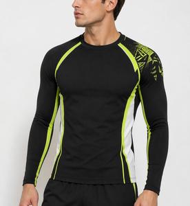 Camiseta de Manga Larga con Cuello Redondo para Hombre, Protección UV, Secado Rápido, Transpirable, Ecológica, con Estampado Digital en Negro y Verde Lima, Spandex y Poliéster - Product Image 4