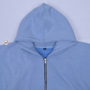 เสื้อฮู้ดซิปสีฟ้าอ่อนแบบยูนิเซ็กซ์ ผ้าฝ้ายผสมโพลีเอสเตอร์ สวมใส่สบายๆ สำหรับฤดูใบไม้ร่วง ทรงปกติ สีพื้น ผ้าถัก - Product Image 2