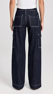 Jeans Cargo de Cintura Alta para Mujer, Lavado Oscuro, Corte Holgado, Largos, de Algodón Transpirable, Ecológicos, con Bolsillos, Estilo Casual, para Verano - Product Image 3