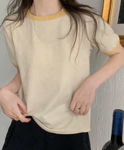 Camiseta Casual Chic Vintage Amarilla Sólida de Manga Corta con Logo y Cuello Redondo - Transpirable y Ecológica para Mujer, Uso Diario - Individual - Product Image 4
