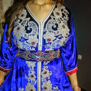 Кафтан из бархатной ткани Королевского синего цвета с блестящей вышивкой, кружевная и каменная работа с поясом, самый приятный кафтан для мусульманских женщин