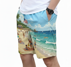 Custom Logo Women & Men Beach Shorts Polyester/Cotton Breathable Quick Dry Board Shorts <b>Drawstring</b> Closure - Product Image 2