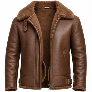 Mens Coated Stand Collar Hooded Breathable Windproof Yellow <b>Shearling</b> <b>Aviator</b> Leather <b>Jacket</b> - Product Image 6