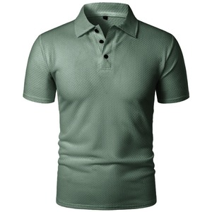 Men's Short Sleeve <b>Waffle</b> Knitted Polo <b>Shirt</b> Solid Color Casual Style Light Blue - Product Image 4