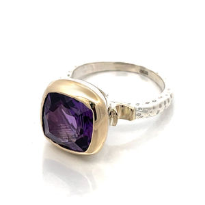 Bague en argent sterling 925 avec grande pierre d'améthyste carrée et diamants multicolores, bijoux de créateur très demandés - Product Image 2