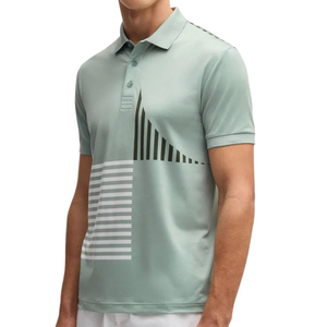 Polo de Hombre con Estampado Geométrico Verde Claro, Manga Corta, Transpirable, Tejido de Poliéster, Estilo Deportivo - Product Image 4