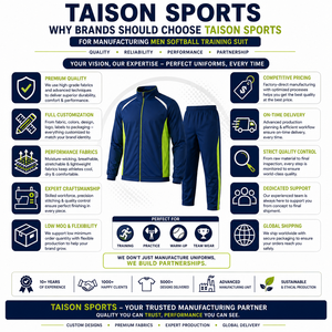 ชุดฝึกซ้อมซอฟต์บอล TAISON SPORTS สำหรับทุกเพศ ผ้าโพลีเอสเตอร์อินเตอร์ล็อคคุณภาพพรีเมียม 300 GSM ดีไซน์สีเขียวอมน้ำเงินและสีแดง พร้อมบริการสกรีนลายแบบกำหนดเอง - Product Image 5