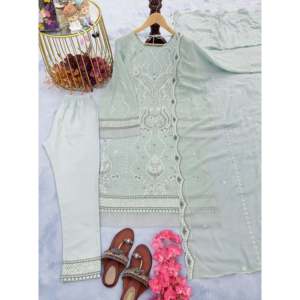 Ensemble haut, bas et dupatta en faux georgette lourd pour femmes, pour les occasions spéciales - Product Image 1