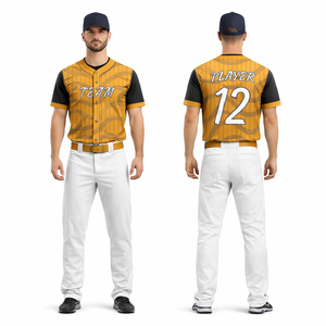 Custom Gold Black <b>Baseball</b> Uniform Set Men Striped Jersey Pants Team Wear Breathable Sports <b>Baseball</b> Kit OEM - Product Image 1