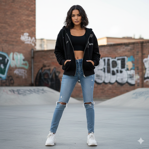 เสื้อฮู้ดดี้ Rexfit Sports แบบซิป ปักลาย แอพพลิเคชั่น ผ้าฝ้ายฟอกสี ซิปคาร์โก้ ทรงขาบาน แบบสองชั้น และชุดเสื้อฮู้ดดี้ - Product Image 2