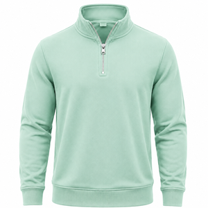 Pull en maille vert menthe pour homme, col montant, fermeture éclair quart de tour, coupe droite, manches longues, couleur unie, respirant, avec logo frontal, idéal pour l'hiver - Product Image 1