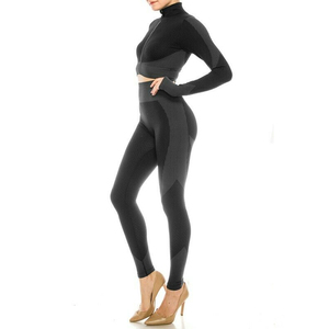 Women High Waisted Turtleneck Yoga Set Full Length <b>Leggings</b> <b>Seamless</b> Ribbed Spandex Polyester Activewear Fitness Workout Outfit - Product Image 4