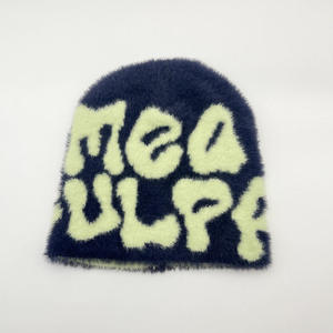 Custom Logo Y2K Mea Culpa Mohair Beanie Fuzzy Jacquard All Over Print Streetwear <b>Winter</b> Knit <b>Hat</b> for <b>Men</b> in low MOQ - Product Image 6