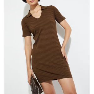 Vestido Ajustado de Manga Corta con Tejido Acanalado, Personalizado y de Primera Calidad, Proveedor de Vestidos de Punto Ajustados, OEM ODM - Product Image 1