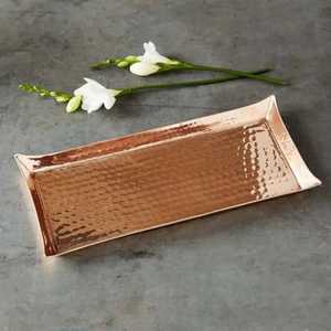 Rose Gold Copper Plated Rectangular Serving <b>Tray</b> Modern Minimalist Metal Food Platter Hammered Edge Luxury <b>Mirror</b> Finish Platter - Product Image 3
