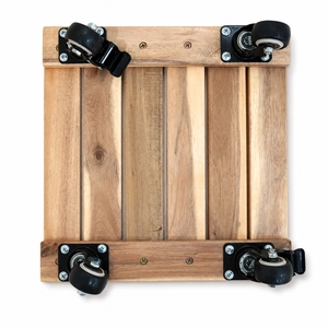 Support de plantes roulant en bois d'acacia écologique, robuste, avec plateau carré pour pot de fleurs, roues verrouillables pour bonsaï - Product Image 2