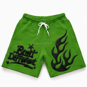 Shorts vintage en coton 100% avec impression 3D en relief, lavage à l'acide, en tissu French Terry - Product Image 4