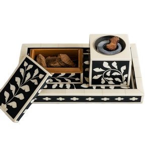 Quemador de Incienso Bakhoor de Lujo Hecho a Mano con Incrustaciones de Hueso Negro, Caja de Incienso, Bandeja de Madera, Almacenamiento Decorativo, Soporte para Oud, Regalo de Ramadán, Aromático - Product Image 1