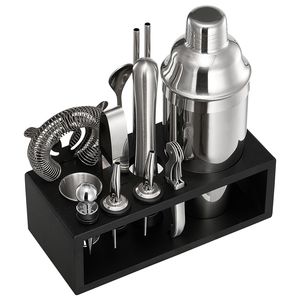 Set da Cocktail in Acciaio Inox 13 Pezzi con Supporto in Bambù, Kit da Barman per Martini e Cucchiaio Miscelatore - per Miscelare Cocktail e Drink - Product Image 1
