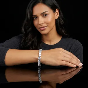 Bracelet tennis en or blanc 18 carats, style hip-hop, avec gros diamants ronds de 8 mm, pour femmes - Product Image 2