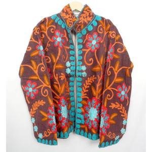 handcrafted Floral Embroidery <b>Mandarin</b> <b>Collar</b> Cotrise <b>Jacket</b> Handmade Cotton Lining Breathable Quick Dry for Autumn/Winter Thick - Product Image 1