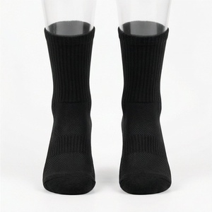Black Crew Socks Breathable Polyester Spandex Knitted Running Athletic Socks for Adults Summer Sport Wear - Product Image 1