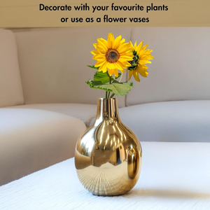 Vase en métal doré élégant, porte-fleurs décoratif de luxe, centre de table moderne pour la maison, le salon, la chambre à coucher, le bureau - Product Image 4