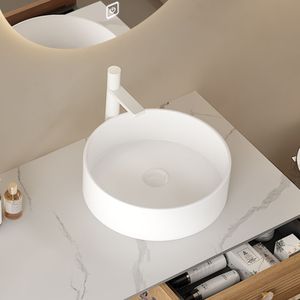 Lavabo in ceramica rotondo MUNIN 16 bianco senza rubinetto o mobiletto per bagno - Product Image 1