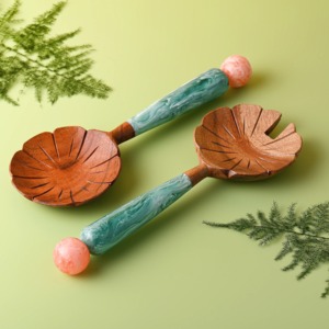 Customized Size Color Resin Wooden Metallic Salad <b>Servers</b> 2 Piece Set High Quality Handmade FAIZA CRAFT Eco-Friendly - Product Image 1