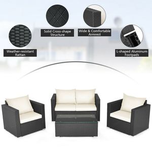 Set da Conversazione in Rattan a 4 Pezzi con Cuscini Imbottiti per Arredamento da Esterno - Product Image 4