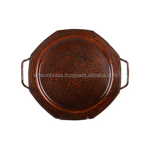 Bandeja martillada redonda decorativa con mango martillado, bandeja para servir comida de Hotel en casa con acabado de bronce y Metal de cobre - Product Image 6