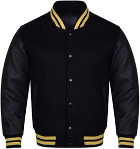 แจ็คเก็ตหนังแขนหนังแกะ ตัวเสื้อทำจากผ้าขนสัตว์ ไซส์ใหญ่พิเศษสำหรับผู้ชาย แจ็คเก็ตแบบวาร์ซิตี้ แจ็คเก็ตใหม่สำหรับใช้งานกลางแจ้ง - Product Image 1