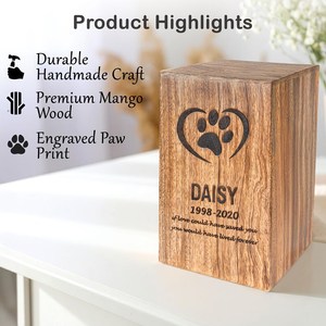 Plaque en bois gravée à la main, boîte rectangulaire avec motif de patte et cœur pour Daisy 1998-2020, décoration d'intérieur, arbre de vie, moderne - Product Image 4