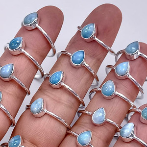 Anillo Pequeño con Gema de Larimar, Anillos de Plata de Ley 925 de Buena Calidad, Accesorios de Joyería Fina, Precio al por Mayor, Joyería de Plata - Product Image 2