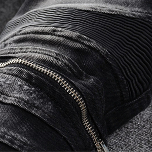 Jean droit pour homme de créateur, coupe skinny en denim noir délavé avec poches zippées élégantes, style streetwear ajusté - Product Image 5