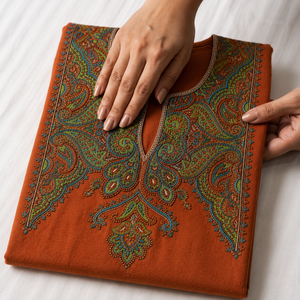Kurti Kashmiri color marrón óxido con bordado multicolor en papel, compre directamente del proveedor - Product Image 5