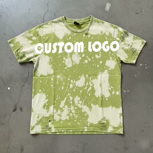Custom Logo <b>Tie</b>-Dye Short Sleeve T-Shirt Men's Casual O-Neck <b>Knitted</b> Regular Fit Green Patterned Streetwear Top - Product Image 4