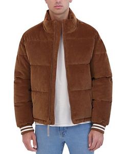 <b>Men's</b> <b>Corduroy</b> Puffer <b>Jacket</b> Stand Collar Zipper Closure Casual Winter Thick Regular Fit Solid Color Brown 2027 - Product Image 5