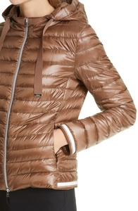 Chaqueta Acolchada con Capucha para Mujer, Color Marrón, Manga Larga, Abrigo de Invierno con Cierre de Cremallera - Product Image 3