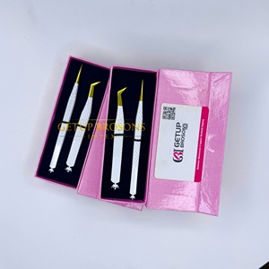 Pince à épiler courbée en acier inoxydable Getup Brosons Impex pour extensions de cils, pointe lisse or blanc - Product Image 6