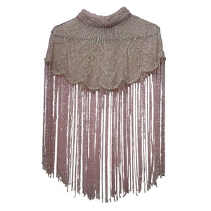 Vintage Flapper <b>Lace</b> Capelet Blush <b>Pink</b> Gatsby Fringe Evening Shawl 100% Cotton Fabric High Quality Cloth - Product Image 1