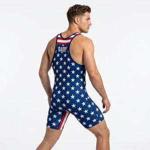 Traje de Lucha Libre Patriótico Unisex de EE. UU., Mono Ajustado de Spandex y Poliéster con Estampado de Estrellas y Rayas, Elástico, Transpirable y de Secado Rápido - Product Image 4