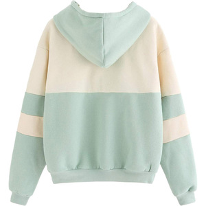 Sweat-shirt à capuche oversize pour femme, color block, en coton et bambou tricoté, pull à épaules tombantes, respirant, style streetwear décontracté pour l'automne - Product Image 2