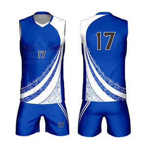 Custom Blue <b>Volleyball</b> Jersey <b>Set</b> V-Neck Sleeveless Sublimated Moisture Wicking Athletic Fit All Seasons Unisex Adult - Product Image 1