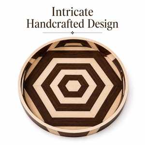Premium Bone Inlay Round Organizer <b>Tray</b> with Elegant Geometric Inlay Pattern for Jewelry, <b>Perfume</b>, Candles & Bathroom Essentials - Product Image 4