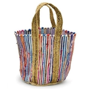Bolsa de Yute Ecológica Hecha a Mano para Mujer, Estilo Bohemio con Patrón de Letras, Abertura Cruzada, Reutilizable para Compras, Playa, Verano - Product Image 1