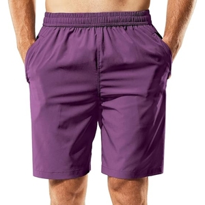 Shorts Bermuda pour homme, couleur unie violet, taille élastique, séchage rapide, décontractés, avec poches, shorts de fitness pour homme - Product Image 1