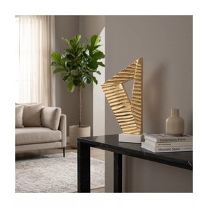 Abstract Geometric Gold Plated Sculpture Handmade Artistic Tabletop Decor Minimalist Living Room <b>Decoration</b> - Product Image 1