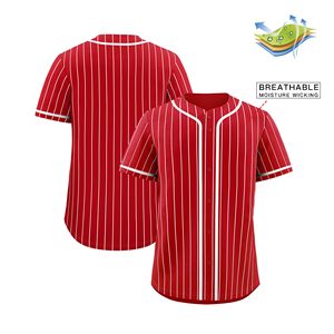 <b>Red</b> <b>Striped</b> Baseball Jersey Men's Short Sleeve Button Down Breathable Polyester Sport Shirt Regular Fit All Seasons Apparel - Product Image 5