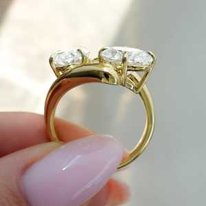 Anillo de Diamantes Ovalado Toi Et Moi de Oro de Lujo 10K 14K 18K, Venta al por Mayor, Dos Piedras, CVD HPHT, Joyería Creada en Laboratorio, Proveedor de Boutique - Product Image 5